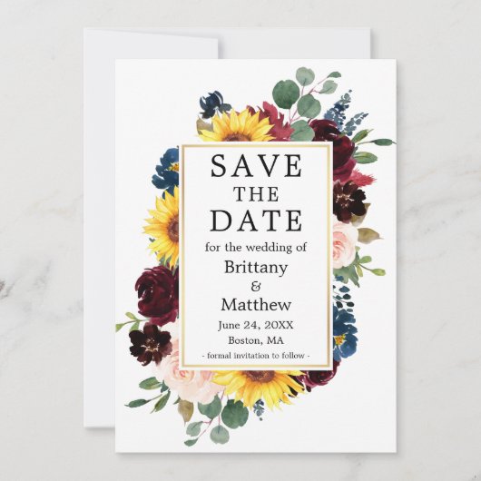 Save The Date Elégante aquarelle Mixte Or Floral (Devant)