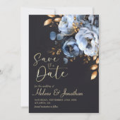 Save The Date Elégante Aquarelle Moderne Bleu Et Mariage Or (Devant)