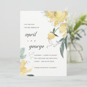 Save The Date Elégante aquarelle moderne jaune vert floral (Debout devant)