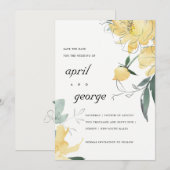 Save The Date Elégante aquarelle moderne jaune vert floral (Devant / Derrière)