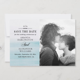 Save The Date Elégante aquarelle pastel bleu nautique mariage