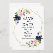 Save The Date Elégante aquarelle rose bleu Rose Geo Frame (Devant / Derrière)