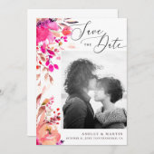 Save The Date Elégante aquarelle rose fleurs automne automne mar (Devant / Derrière)