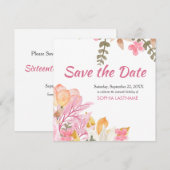 Save The Date Elégante aquarelle rose floral (Devant / Derrière)
