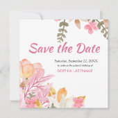 Save The Date Elégante aquarelle rose floral (Devant)