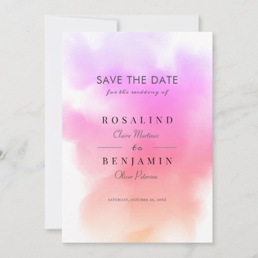 Save The Date Elégante Aquarelle rose or Mariage Abstrait (Devant)