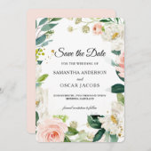Save The Date Elégante aquarelle rose pâle Cadre Floral (Devant / Derrière)