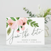 Save The Date élégante aquarelle rose pivoine enregistrer la dat (Debout devant)