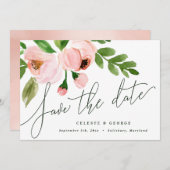 Save The Date élégante aquarelle rose pivoine enregistrer la dat (Devant / Derrière)