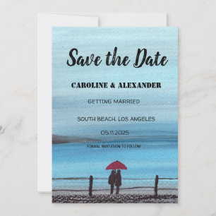 Save The Date Elégante Aquarelle Rouge Parapluie Couple Mariage