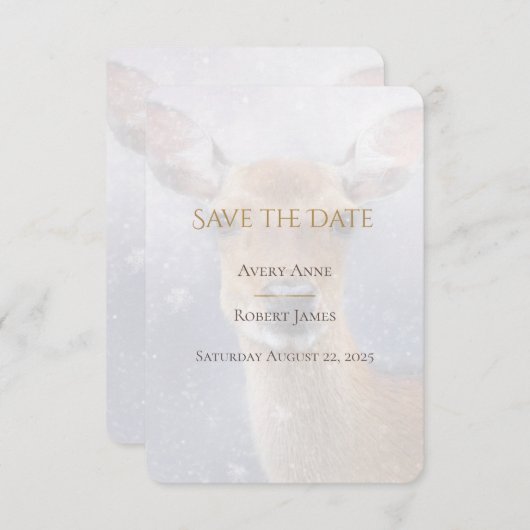 Save The Date Elégante aquarelle simple Neige de cerf (Devant / Derrière)