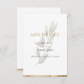 Save The Date Elégante aquarelle simple or vert moderne (Devant / Derrière)
