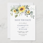 Save The Date Elégante aquarelle tournesol Eucalyptus Mariage (Devant)