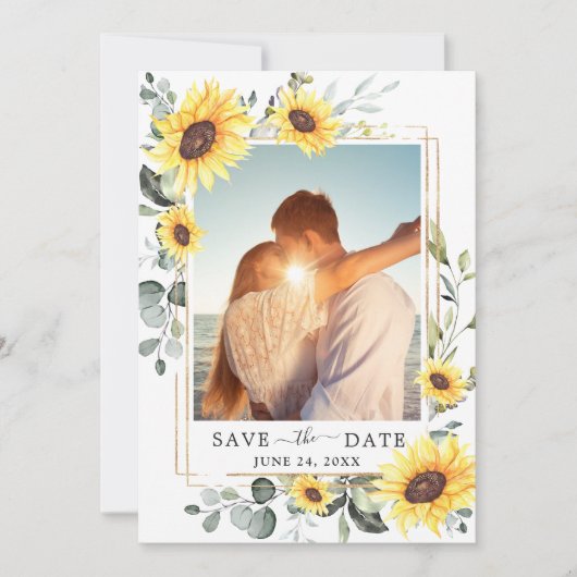 Save The Date Elégante aquarelle tournesol Eucalyptus Mariage (Devant)