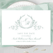 Save The Date Élégante aquarelle vert pâle Monogramme calligraph