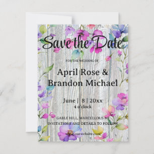 Save The Date Elégante aquarelle violet fleur sauvage bois d'éco
