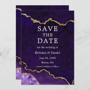Save The Date Elégante aquarelle violet or Marbre Agate Géode
