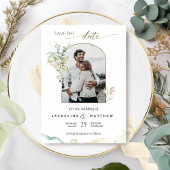 Save The Date Elégante Arche Photo, Eucalyptus Verdure Aquarelle