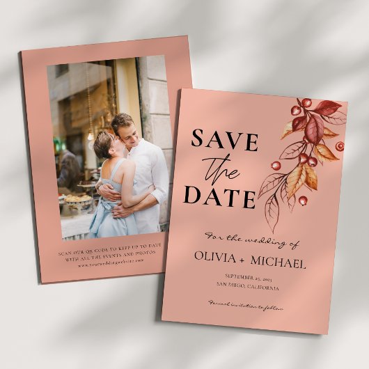 Save The Date Elégante automne moderne Aquarelle en terre cuite