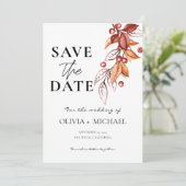 Save The Date Elégante automne moderne Aquarelle en terre cuite (Debout devant)