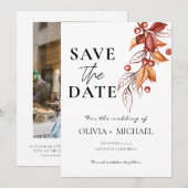 Save The Date Elégante automne moderne Aquarelle en terre cuite (Devant / Derrière)