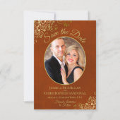 Save The Date Elégante Boucles d'or Oval Photo Marbré Mariage de (Devant)