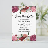 Save The Date Elégante Bourgogne et Fleurs roses (Debout devant)