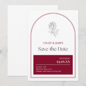 Save The Date Élégante Bourgogne moderne Arc romantique Rose rou (Devant / Derrière)