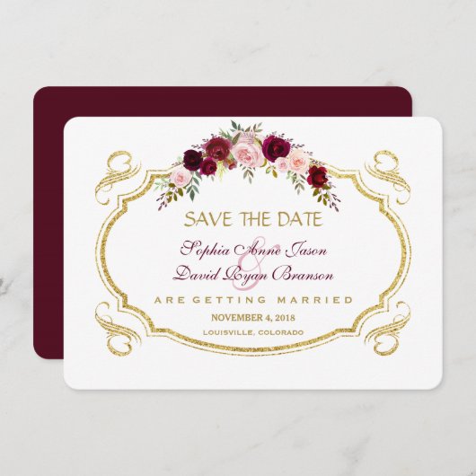 Save The Date Élégante Burgundy Marsala Floral Automne Enregistr (Devant / Derrière)