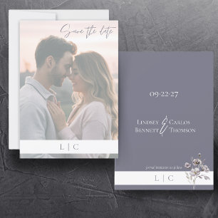 Save The Date Élégante Caligraphie de la photo défraîchie Gris b