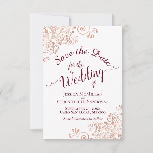 Save The Date Élégante calligraphie bourguignonne et Mariage or  (Devant)