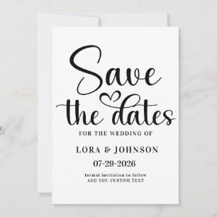 Save The Date Élégante calligraphie de mariage noir et blanc