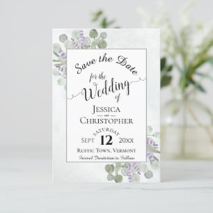 Save The Date Élégante calligraphie Eucalyptus & Lavender Mariag