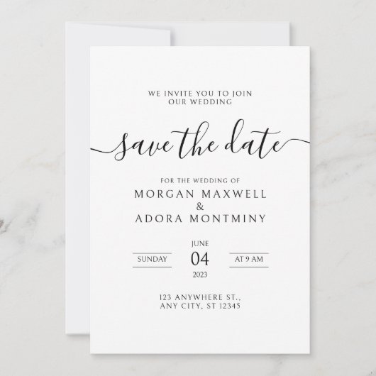 Save The Date Élégante calligraphie Mariage classique (Devant)