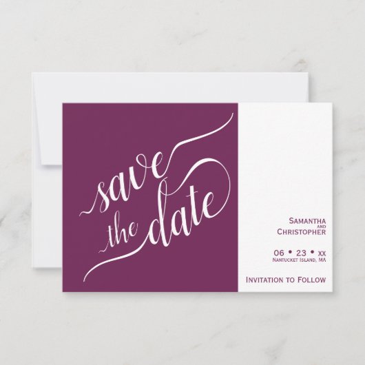 Save The Date Élégante calligraphie minimaliste Mariage magenta (Devant)