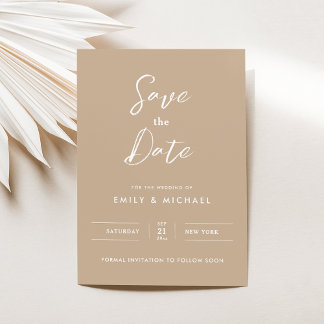 Save The Date Élégante calligraphie minimaliste Taupe Mariage