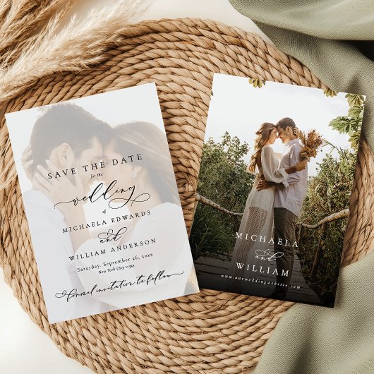 Save The Date Élégante calligraphie moderne Mariage 2 photos