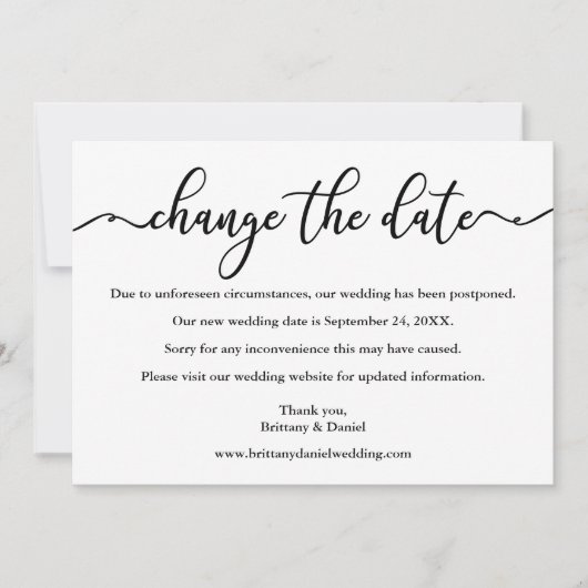 Save The Date Élégante Calligraphie Modifier La Date Nouvelle Ca (Devant)