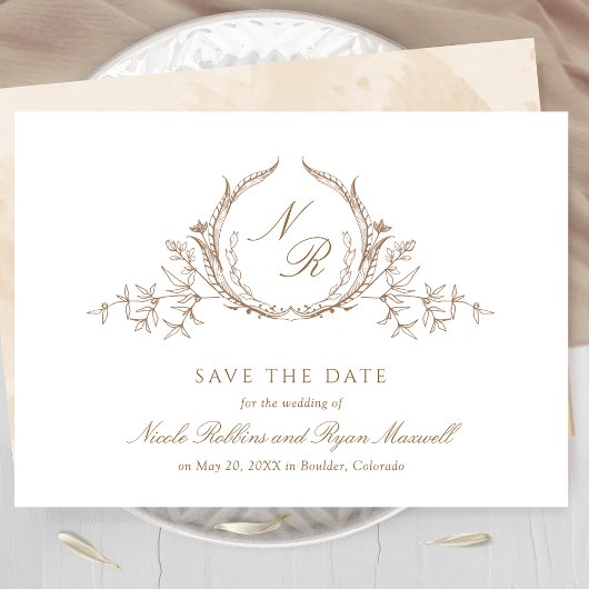 Save The Date Élégante Calligraphie Monogramme Crème Beige