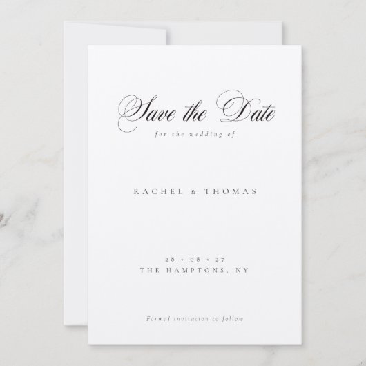 Save The Date Élégante calligraphie Monogramme noir blanc Mariag (Devant)