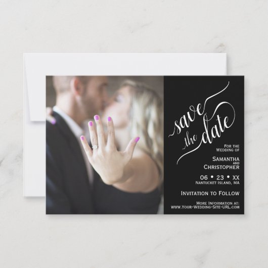 Save The Date Élégante calligraphie noir 2 Volet photo Mariage (Devant)