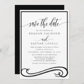 Save The Date Élégante calligraphie noir et blanc Enregistrer la (Devant / Derrière)