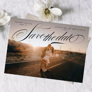 Save The Date Élégante calligraphie noire classique QR Code phot