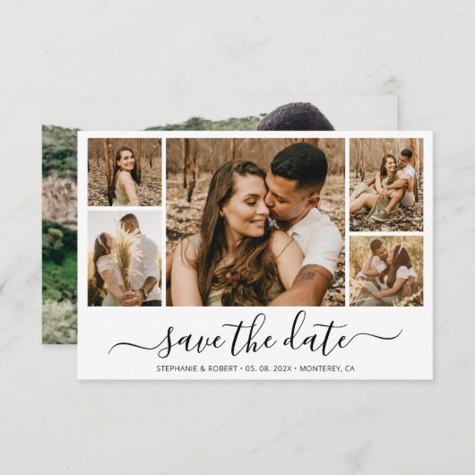 Save The Date Élégante Calligraphie Photo Collage Enregistrer La (Devant / Derrière)
