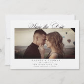Save The Date Élégante calligraphie Photo Mariage noir blanc (Devant)