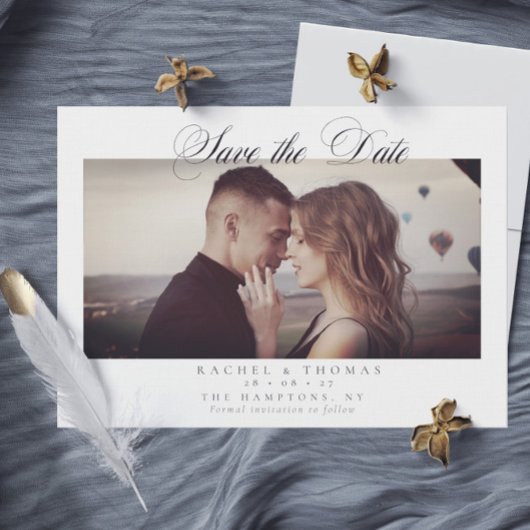 Save The Date Élégante calligraphie Photo Mariage noir blanc