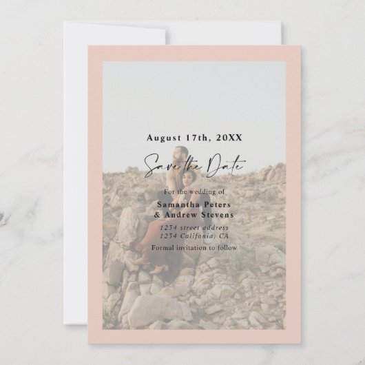 Save The Date Élégante calligraphie rose 2 photos enregistrer la (Dos)