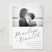 Save The Date Élégante calligraphie Script Photo Mariage blanc (Devant)