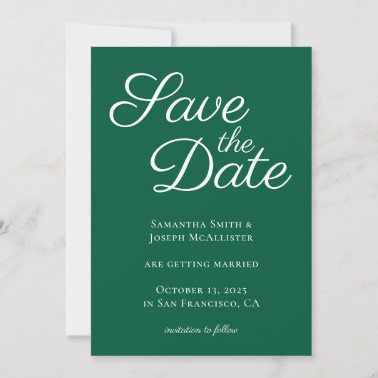 Save The Date Élégante Calligraphie Vert Chasseur (Devant)