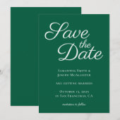 Save The Date Élégante Calligraphie Vert Chasseur (Devant / Derrière)